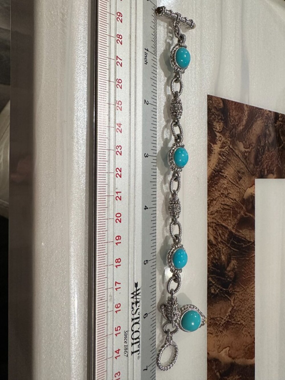 Judith Ripka Turquoise Sleeping Beauty 7.5" Toggle Bracelet with Charm 33g. - Picture 6 of 15